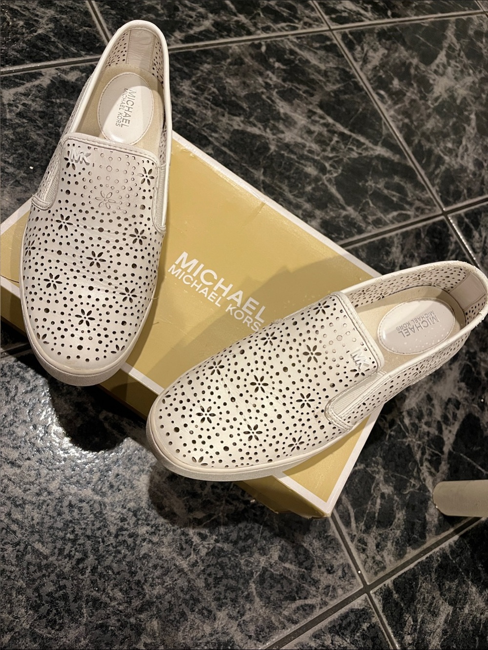 Michael Kors Cream Perforated Slip-On Flats